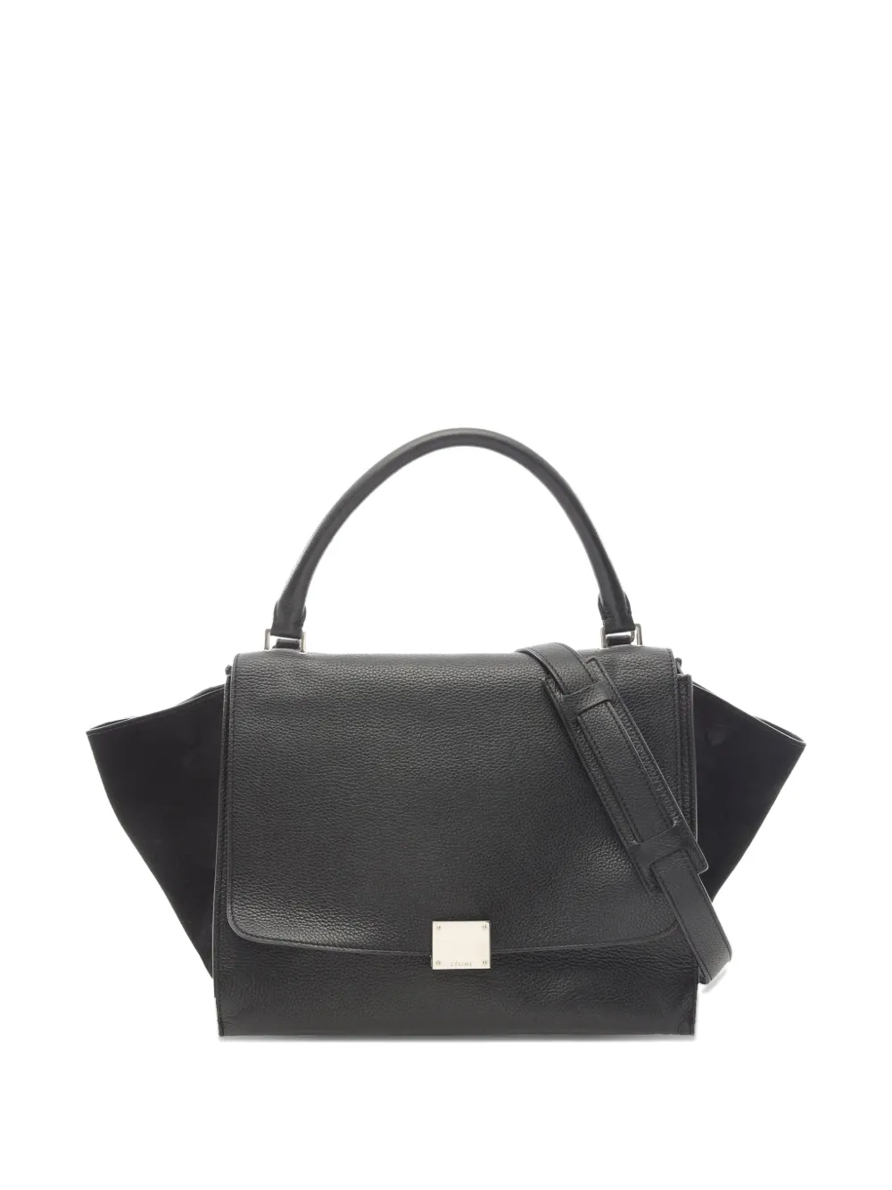 Pre-owned Celine 2010-2025 Medium Drummed Calfskin And Suede Trapeze Satchel In Black
