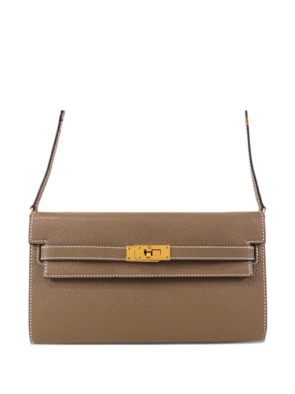 Pre-owned Hermes 2022 Chevre Mysore Kelly To Go Wallet Crossbody Bag In Brown