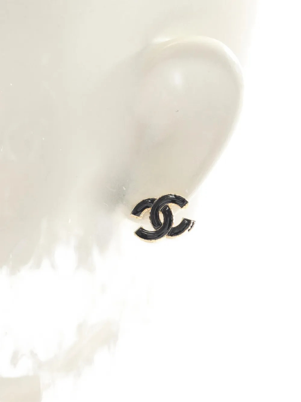 CHANEL Pre-owned 2023 Cc Resin And Gold Plated Push Back Earrings Costume Earrings In Black