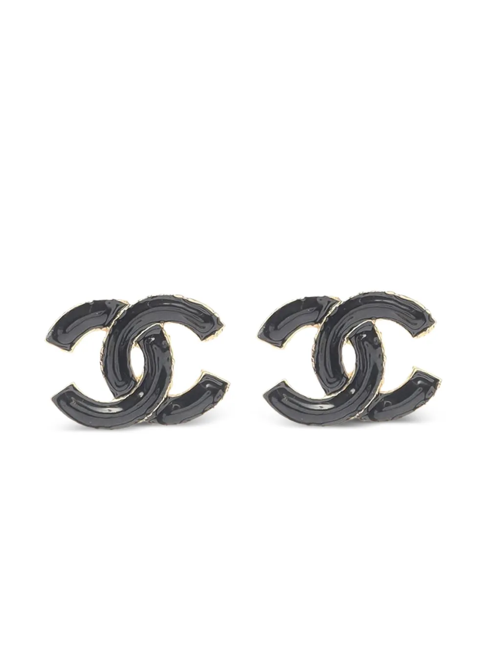 CHANEL Pre-Owned 2023 CC Resin and Gold Plated Push Back Earrings costume earrings - Nero