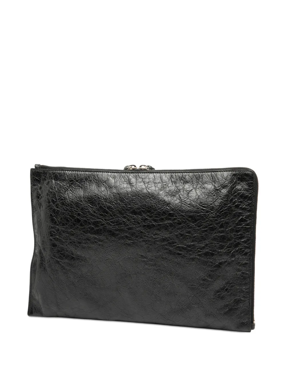 Pre-owned Balenciaga 2016 Lambskin Motocross Classic Zip Around Flat Clutch Bag In Black