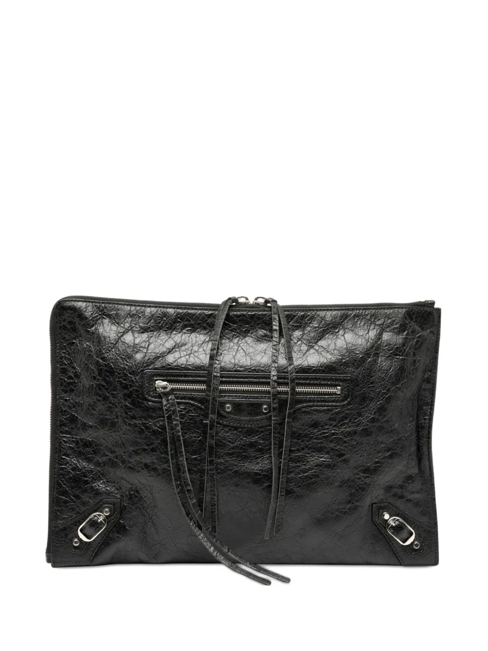 Pre-owned Balenciaga 2016 Lambskin Motocross Classic Zip Around Flat Clutch Bag In Black