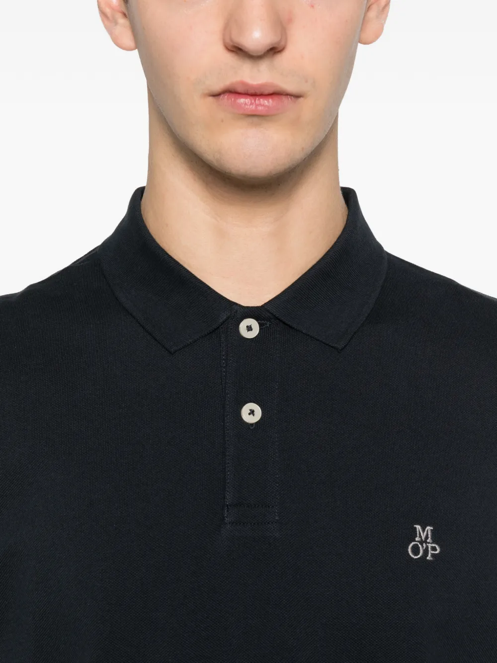 Marc O'polo Piqué Buttoned Polo Shirt In Black