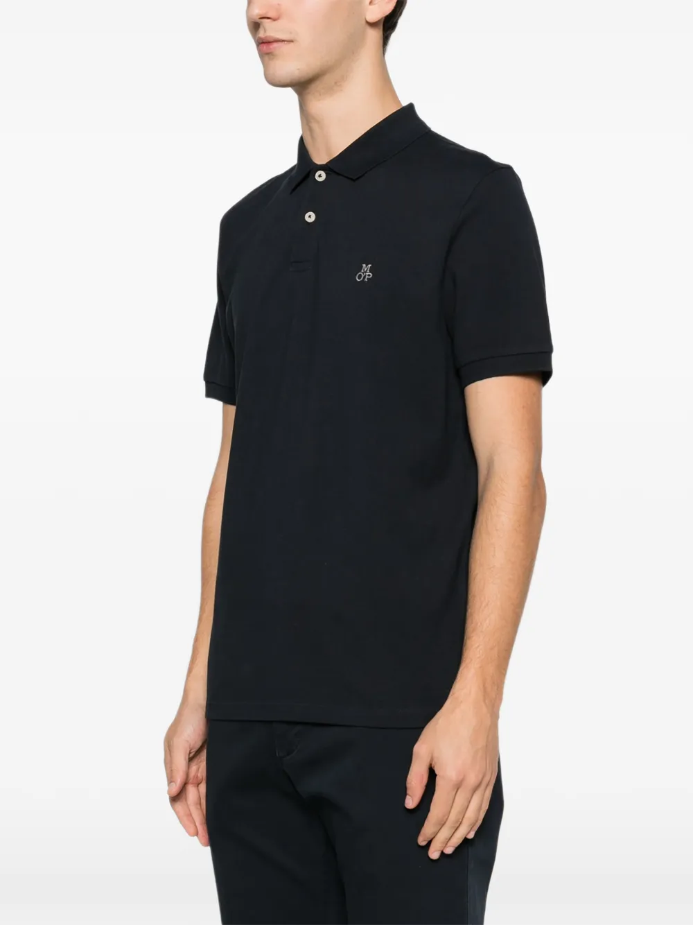 Marc O'polo Piqué Buttoned Polo Shirt In Black