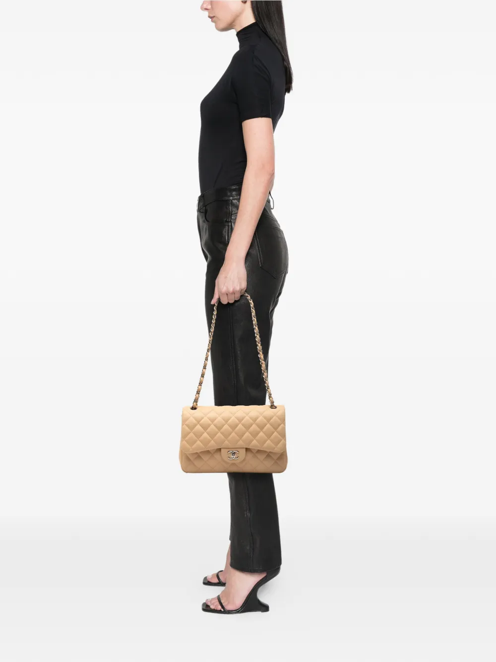 CHANEL Pre-owned 2010-2011 Jumbo Classic Lambskin Double Flap Shoulder Bag In Brown