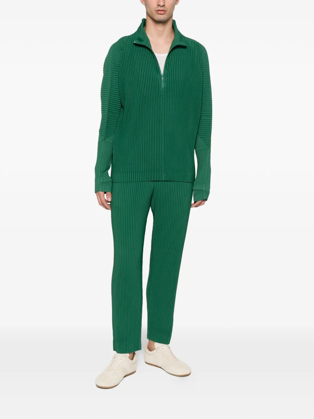 Homme Plissé Issey Miyake pleated half-zip T-shirt - Groen