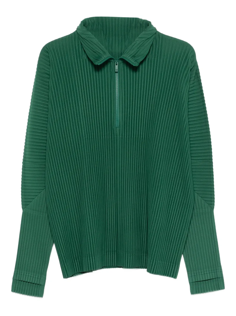 Issey Miyake Pleated Half-zip T-shirt In Green