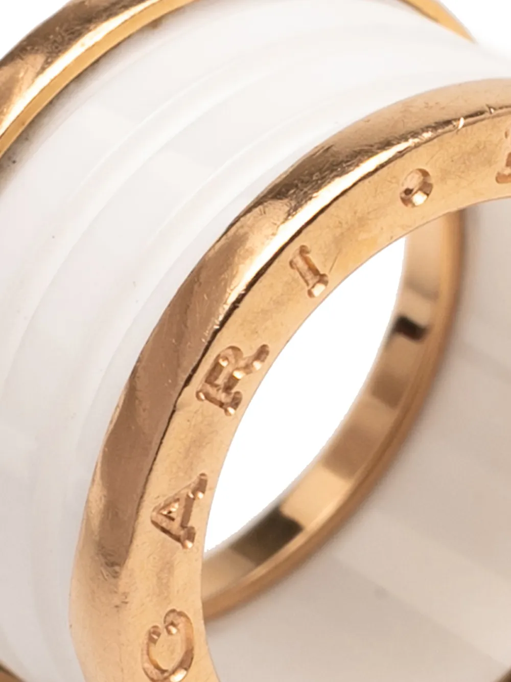 Pre-owned Bvlgari 2010-2025 18k Yellow Gold And Ceramic B.zero1 Three Band Ring In White