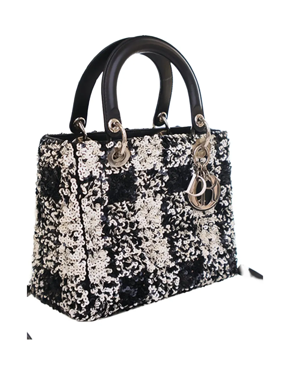 DIOR Pre-owned 2014 Medium Lambskin Sequin Embellished Lady Satchel In Black