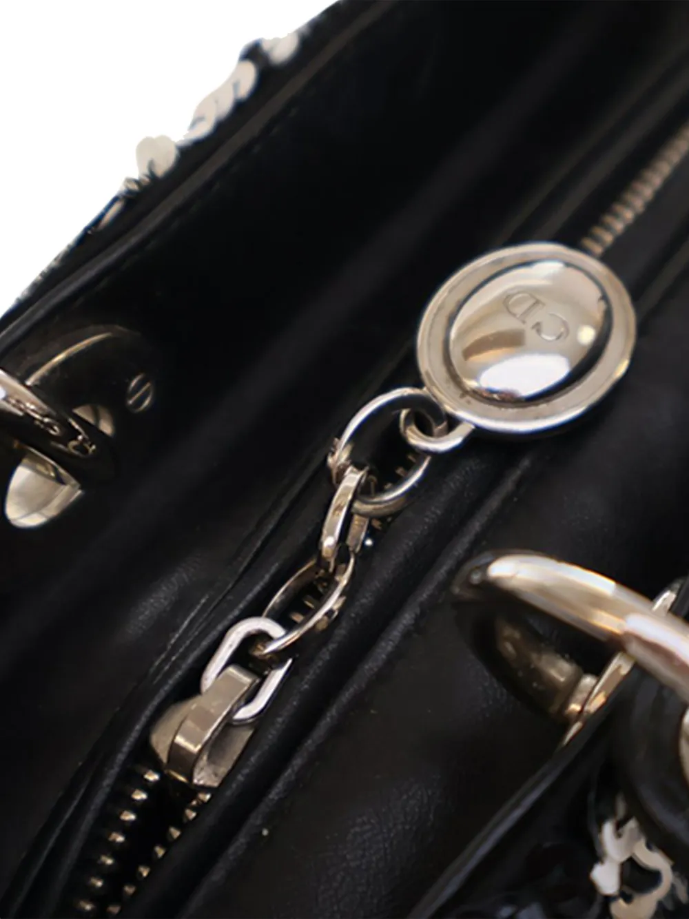 DIOR Pre-owned 2014 Medium Lambskin Sequin Embellished Lady Satchel In Black