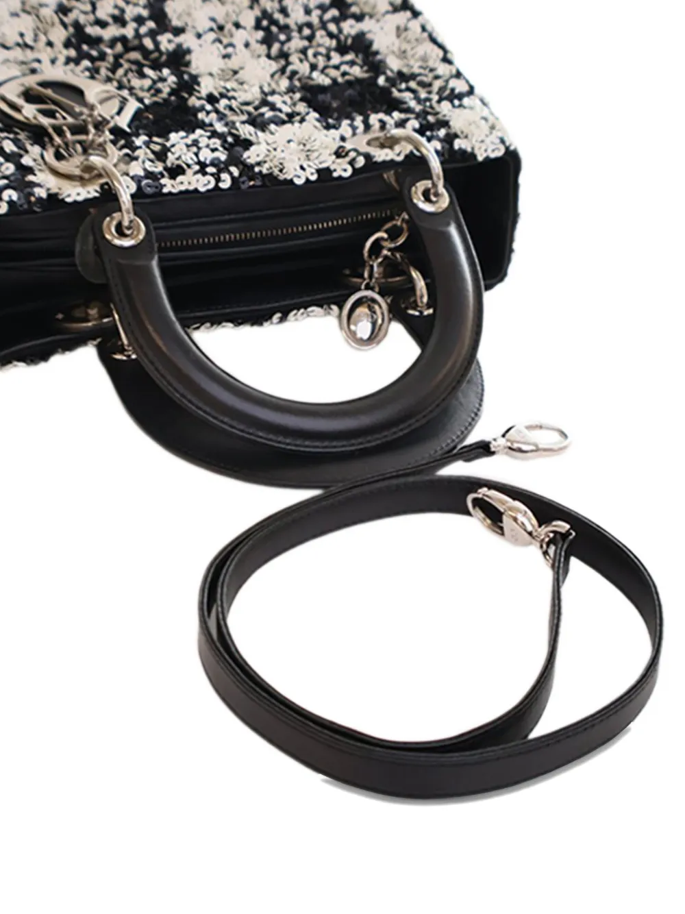 DIOR Pre-owned 2014 Medium Lambskin Sequin Embellished Lady Satchel In Black