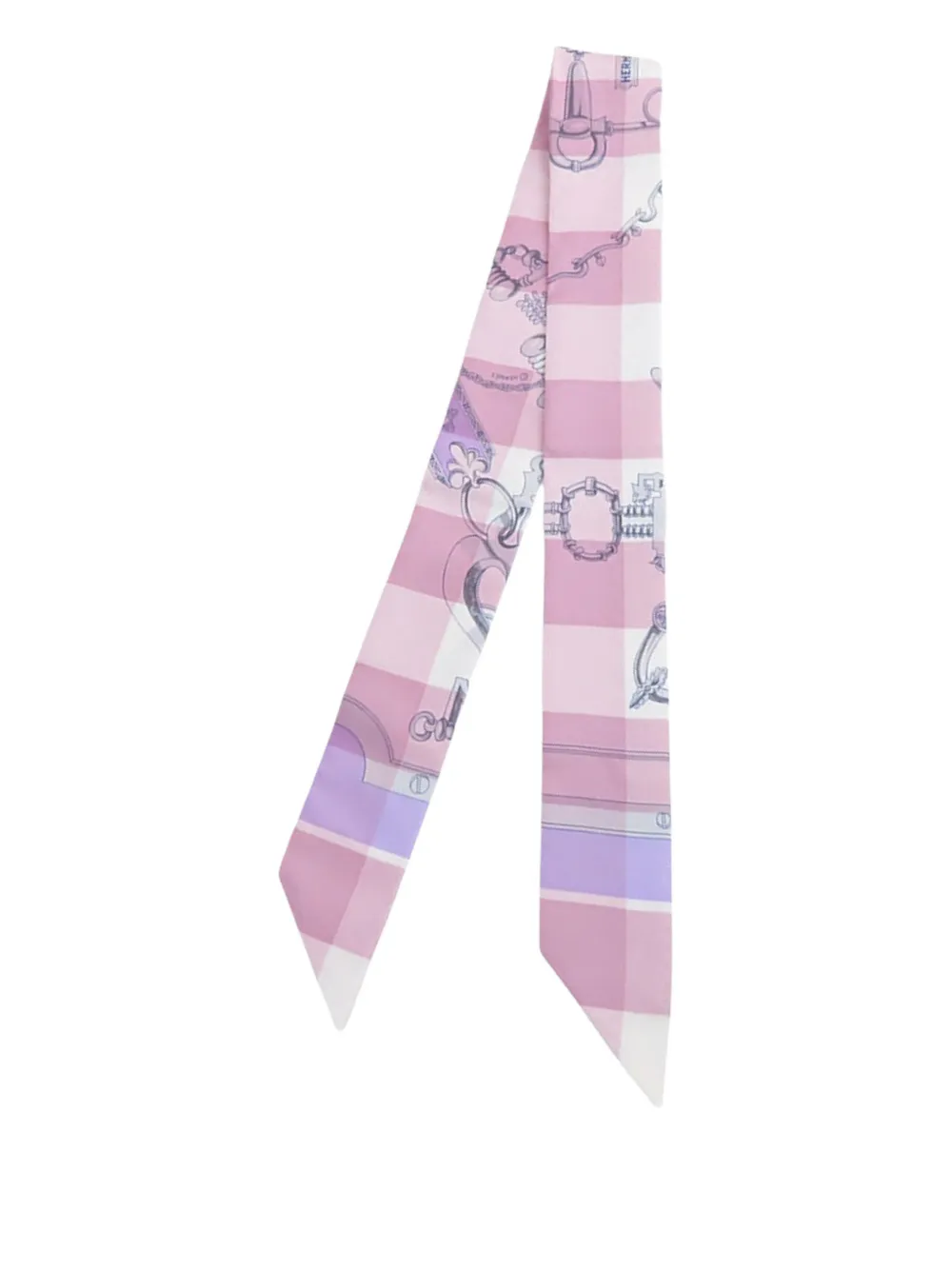 Pre-owned Hermes 2000-2025 Mors Et Gourmettes Vichy Silk Twilly Scarf Scarves In Pink