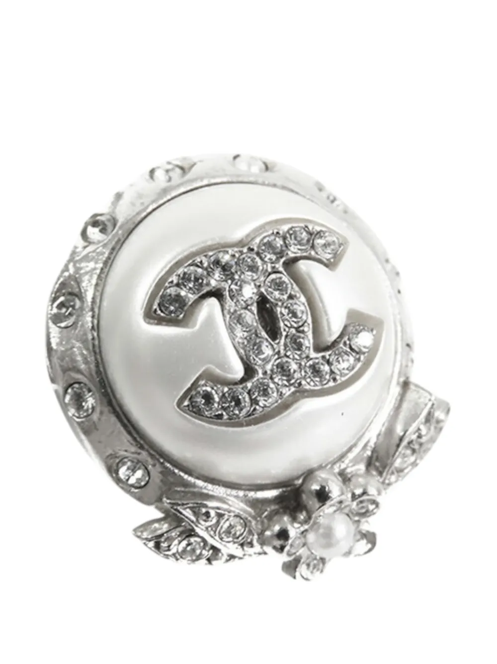 CHANEL Pre-owned 2021 Cc Silver Plated Crystal And Faux Pearl Push Back Earrings Costume Earrings In White