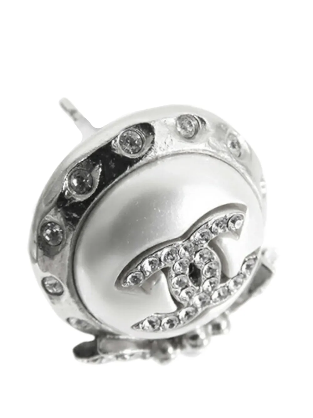 CHANEL Pre-owned 2021 Cc Silver Plated Crystal And Faux Pearl Push Back Earrings Costume Earrings In White