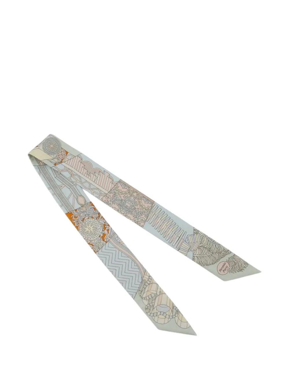 Pre-owned Hermes 2000-2025 De L Ombrelle Aux Duels Silk Twilly Scarf Scarves In Blue