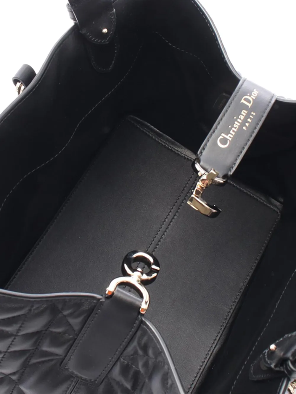 DIOR Pre-owned 2010-2025 Medium Calfskin Macrocannage Toujours Bag Tote Bag In Black