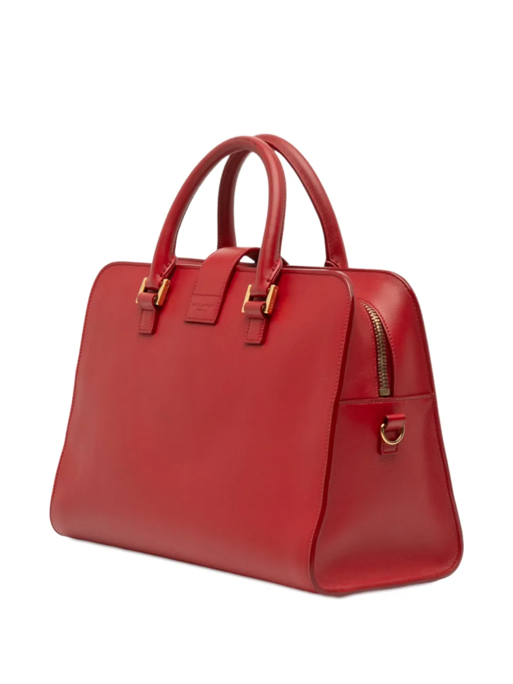 Pre-owned Saint Laurent 2014 Small Leather Monogram Cabas Satchel In Red