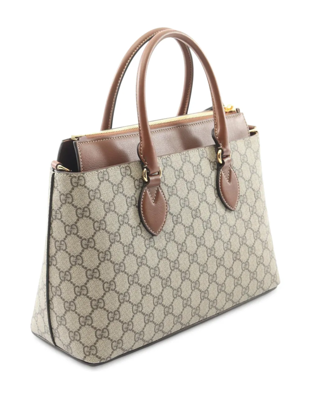 Pre-owned Gucci 2016-2025 Gg Supreme Linea A Satchel In Brown