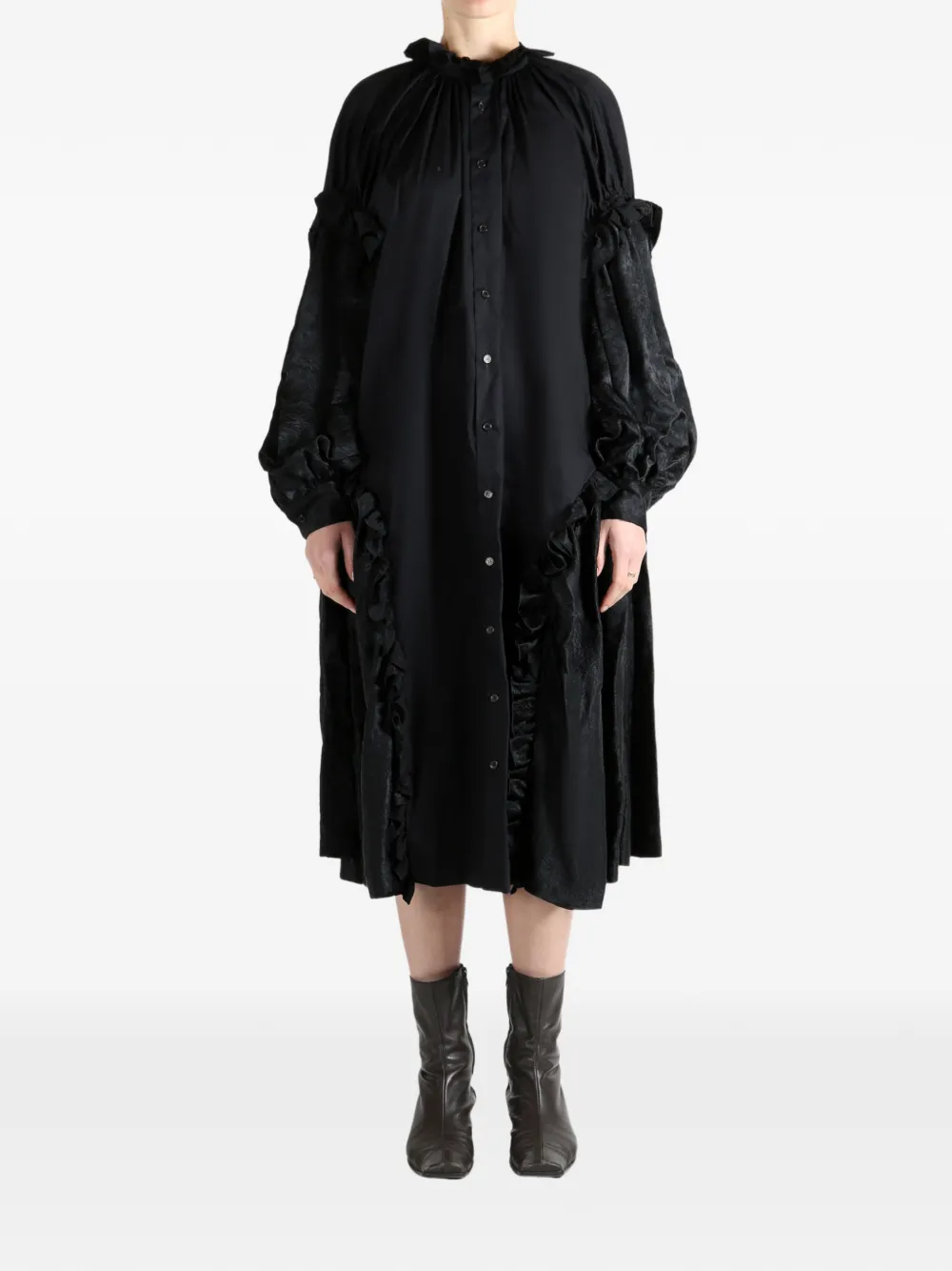 Noir Kei Ninomiya ruffled midi dress - Zwart