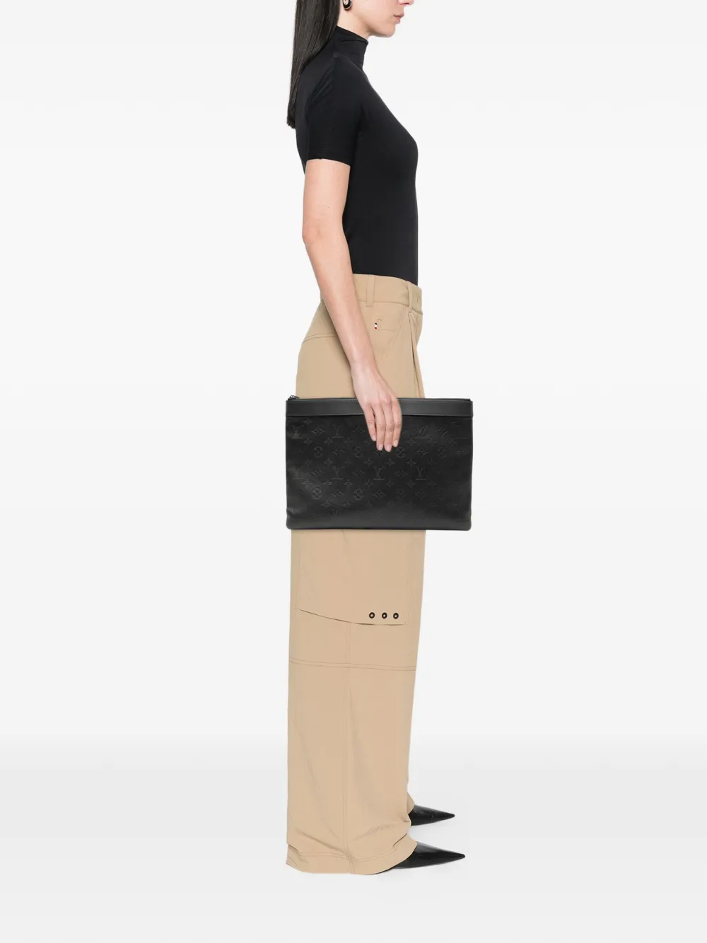 Pre-owned Louis Vuitton 2019 Monogram Shadow Discovery Pochette Clutch Bag In Black