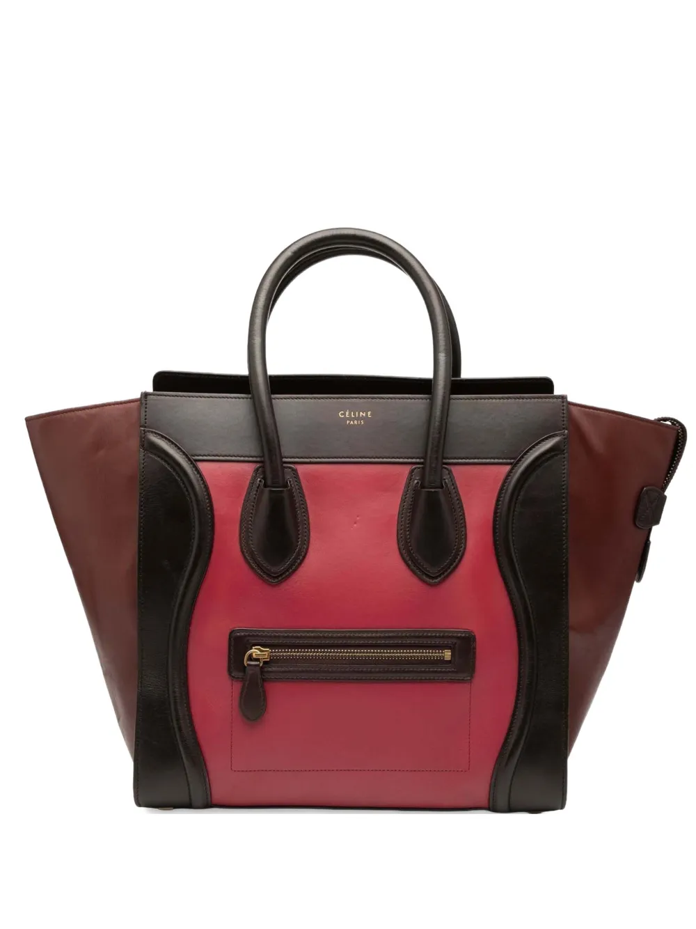 Pre-owned Celine 2014 Mini Tricolor Leather Luggage Tote Handbag In Multi