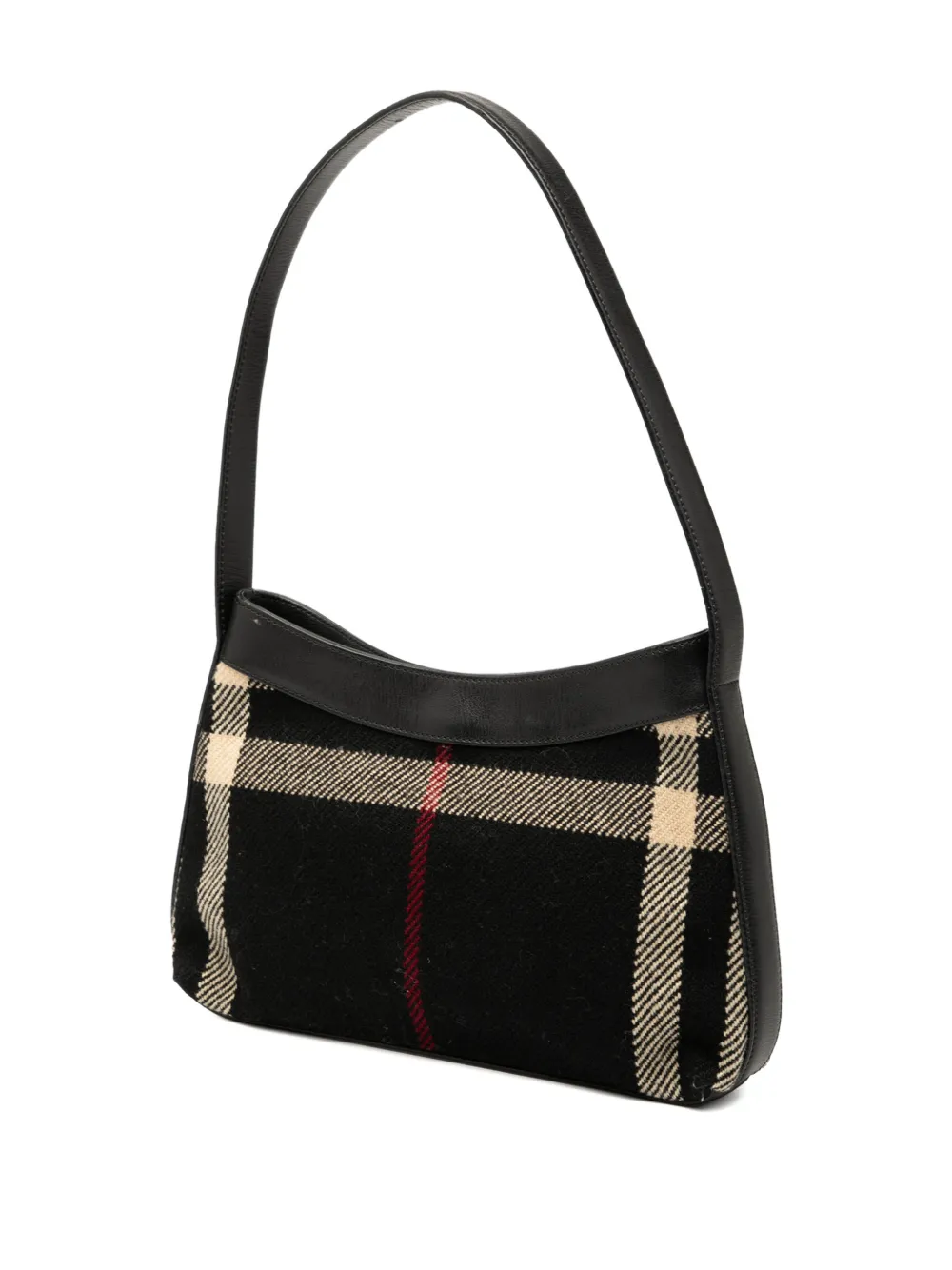 BURBERRY Pre-owned 2000-2017 Supernova Check Wool Shoulder Bag In Black