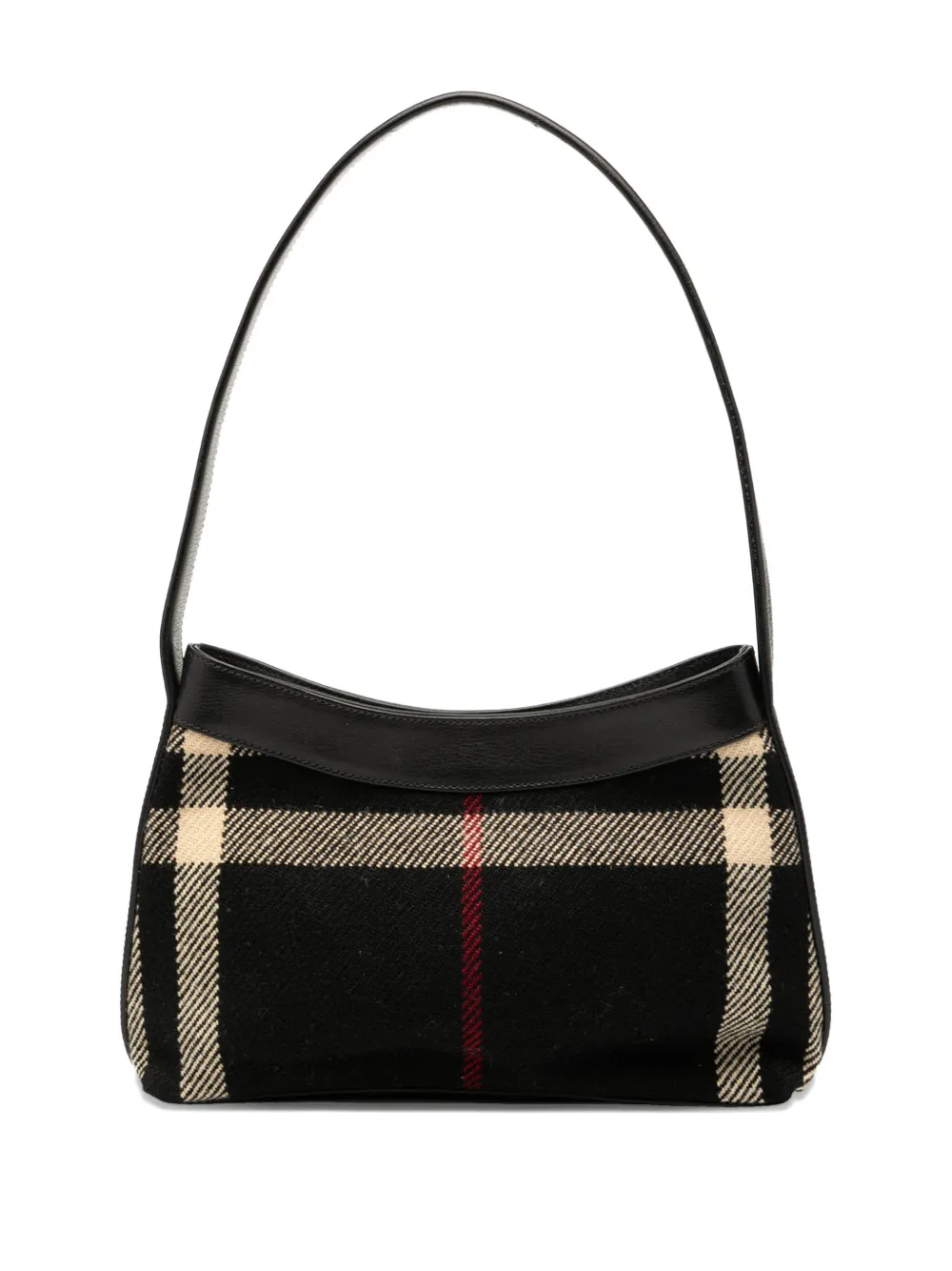 BURBERRY Pre-owned 2000-2017 Supernova Check Wool Shoulder Bag In Black