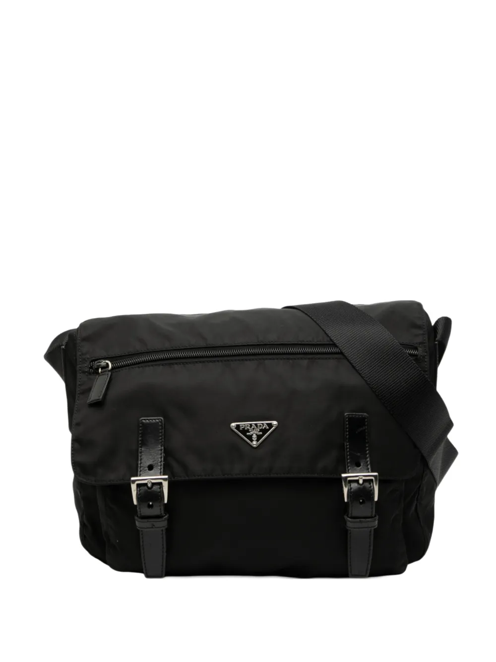 Prada Pre-Owned 2013-2025 Tessuto Zip Double Buckle Messenger Bag crossbody bag | Black | Image 1