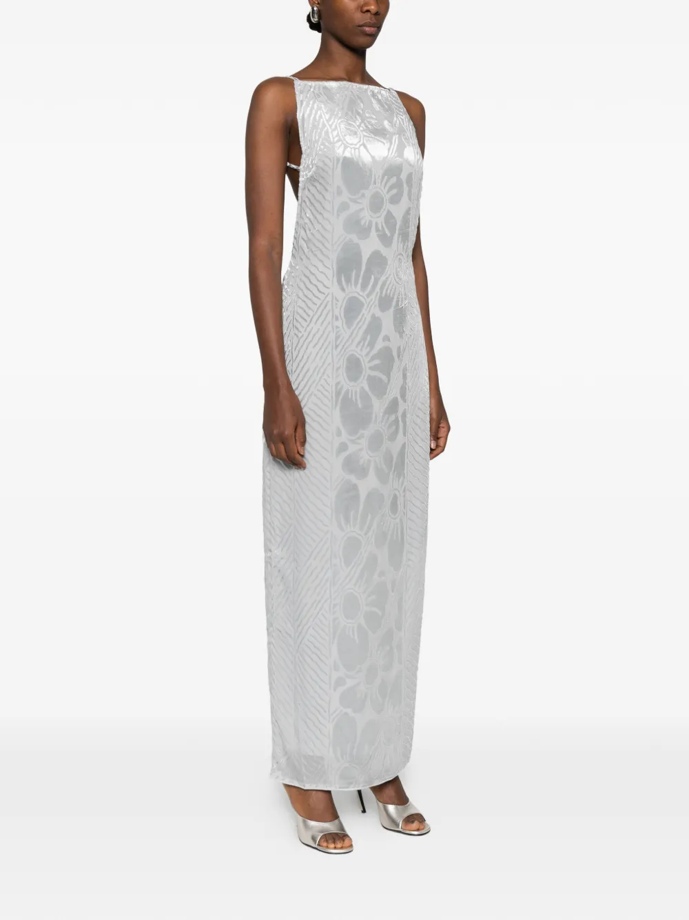 SIR. Maxi-jurk met bloemenprint Zilver