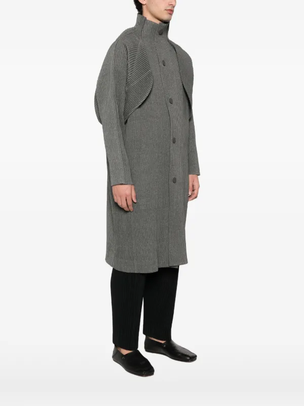 Homme Plissé Issey Miyake ファンネルネック コート | グレー