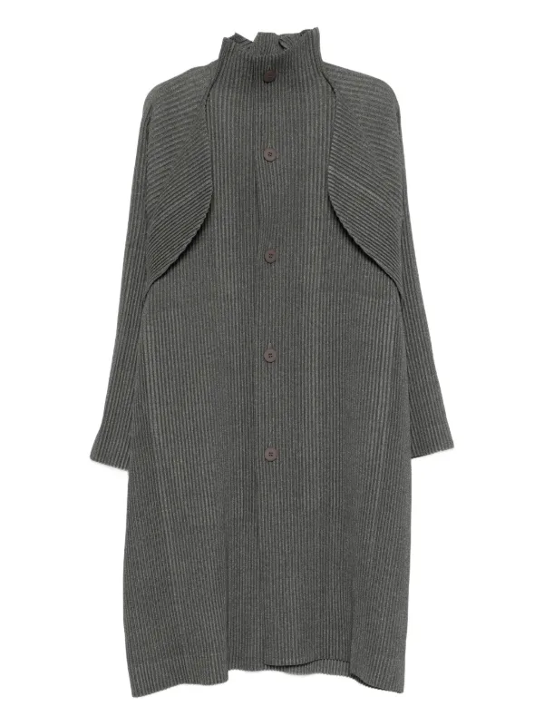 Homme Plissé Issey Miyake ファンネルネック コート | グレー 