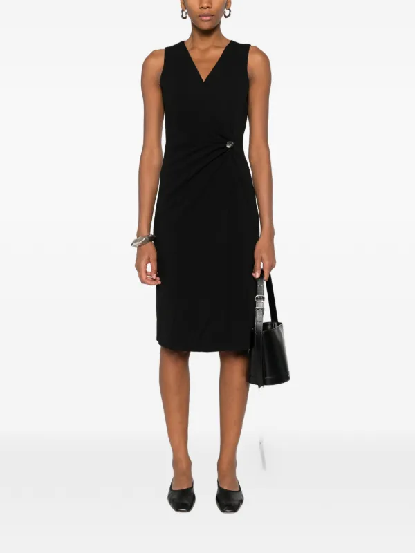 knee length dresses for ladies Calvin Klein Black Floral Faux Wrap LS Midi Dress – Luscious Boutique main image 1