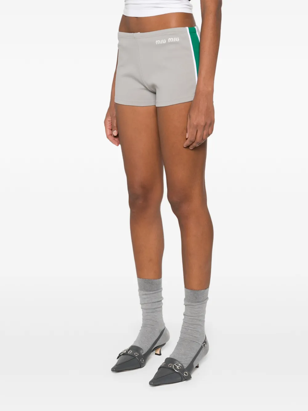  Miu Miu Trim Detail Shorts - Grey 