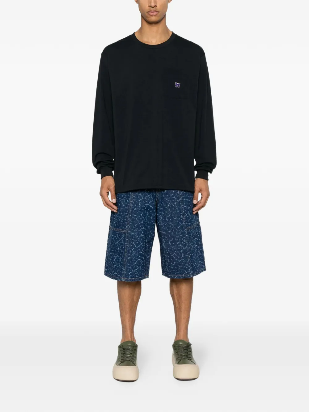 Needles logo-embroidered T-shirt - Zwart