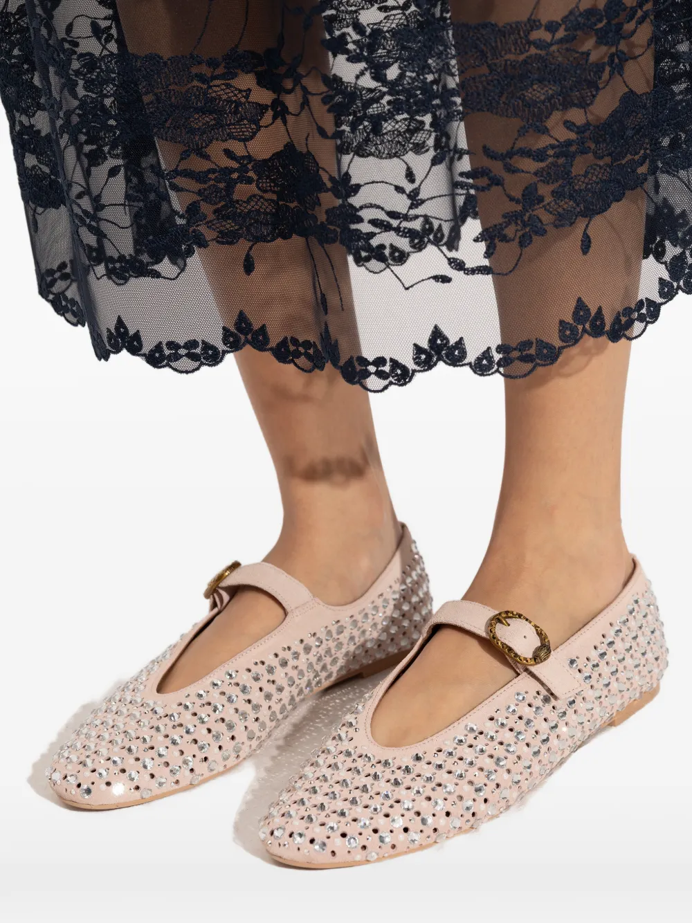 Kurt Geiger Mayfair Embellished Buckle Ballet Flat In Pink