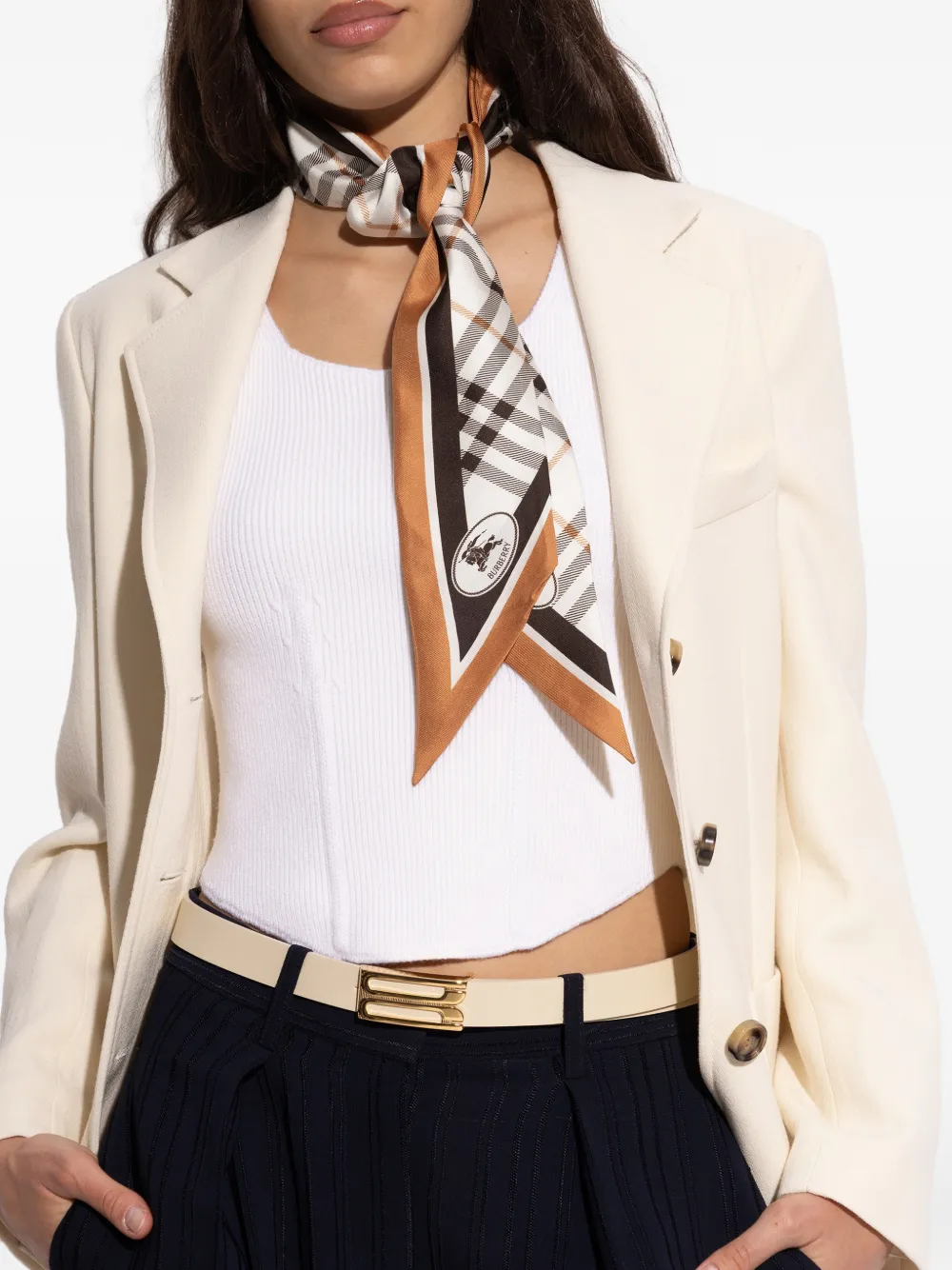 Burberry Check Knight zijden sjaal Wit