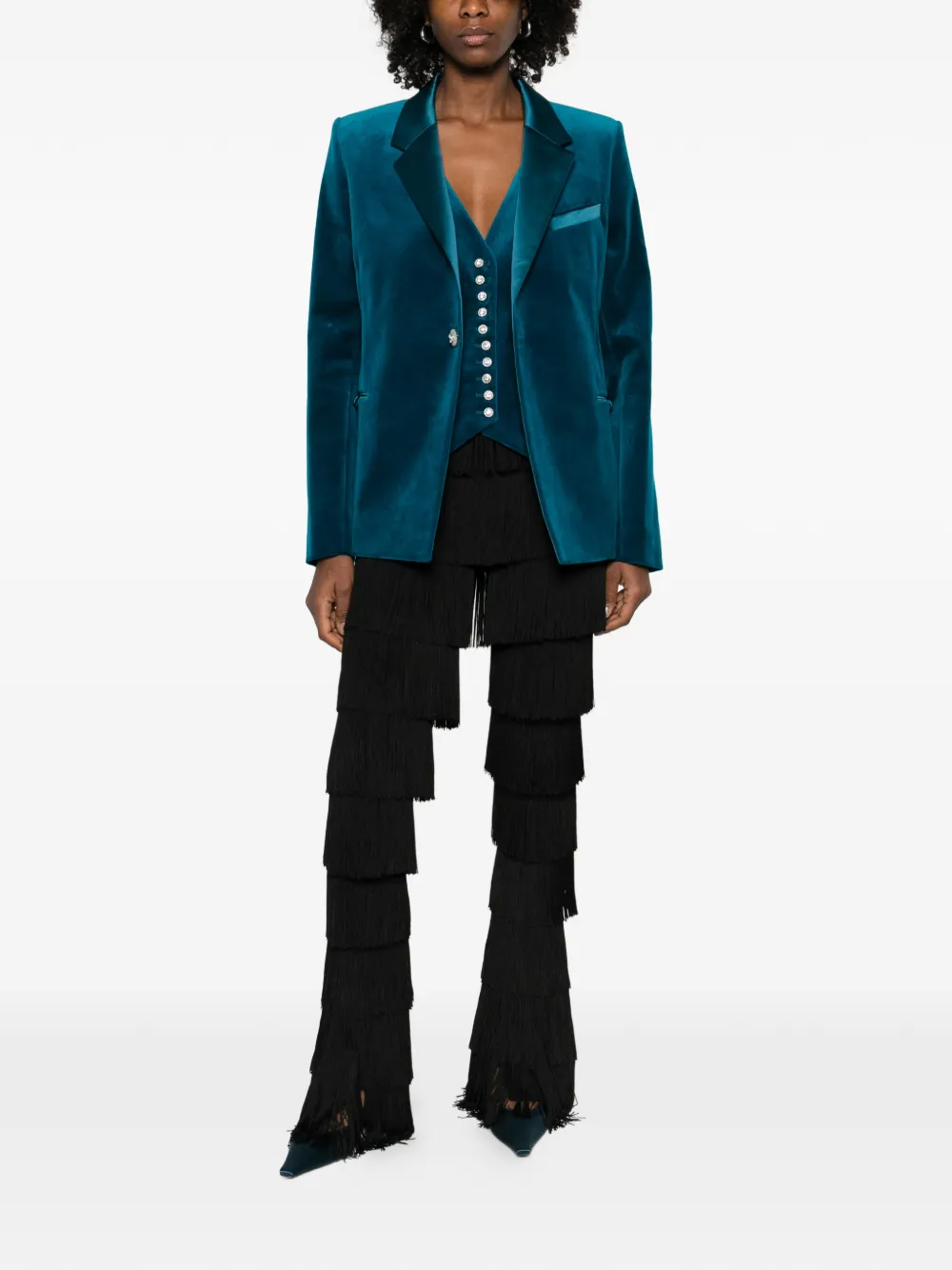 Rabanne Single-breasted Velvet Jacket - Blue 