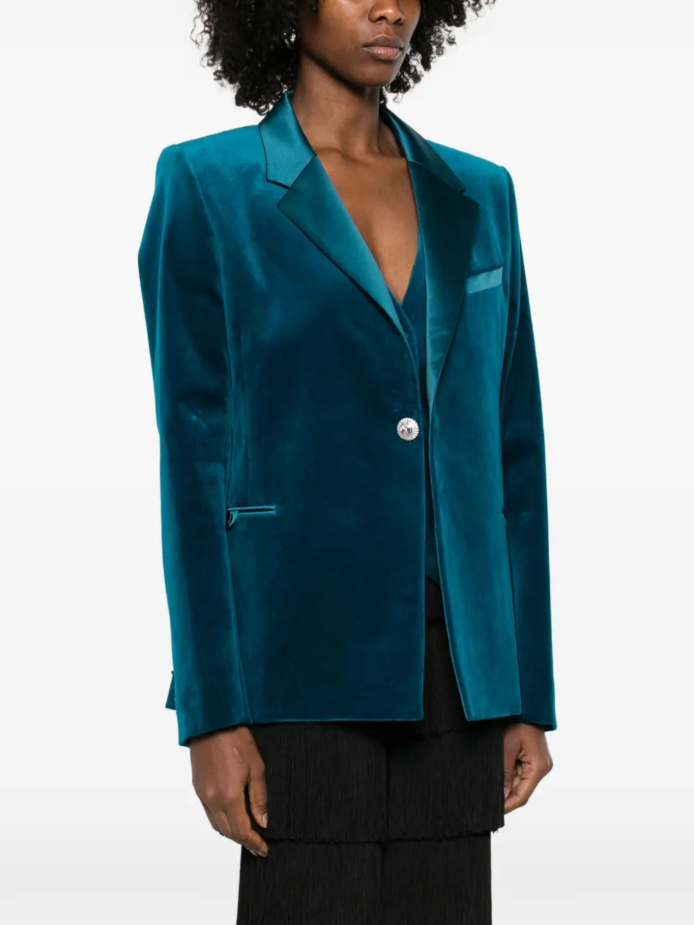  Rabanne Single-breasted Velvet Jacket - Blue 