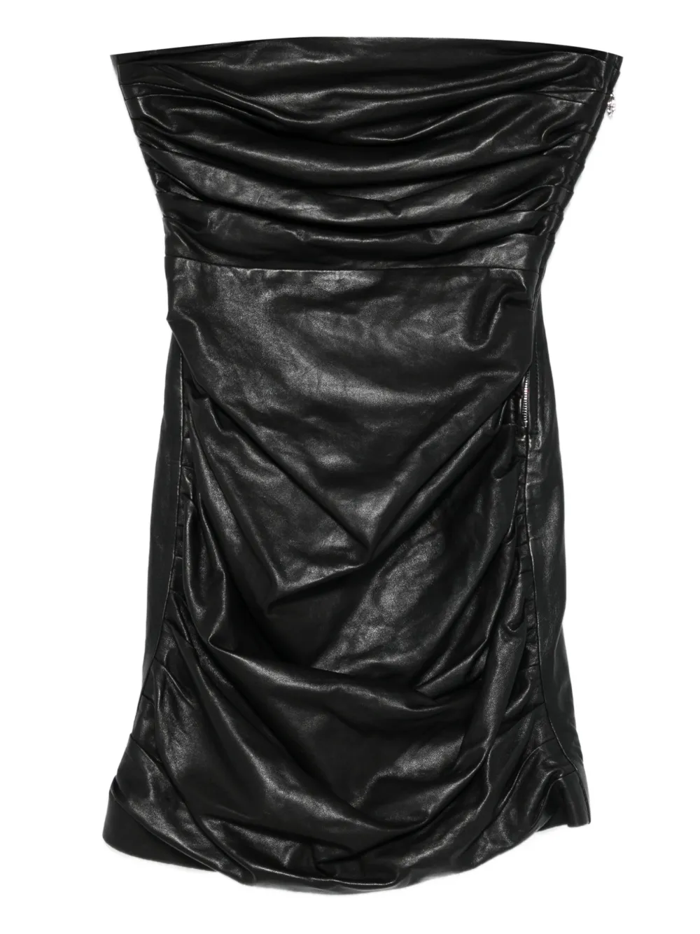 Amiri Ruched Calf Leather Mini Dress In Black