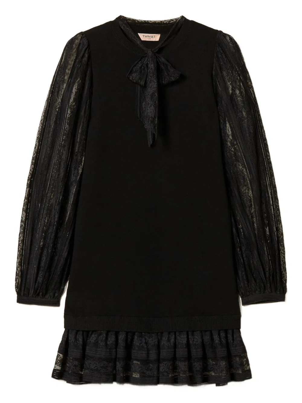 TWINSET Abito corto in pizzo - Nero