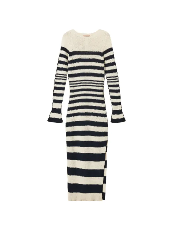 black boots to wear with dress Monochrome Muse Striped Maxi Shirt Dress  TJORI