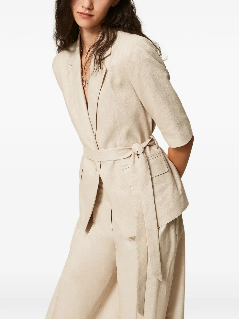  Twinset Short-sleeve Belted Blazer - Neutrals 