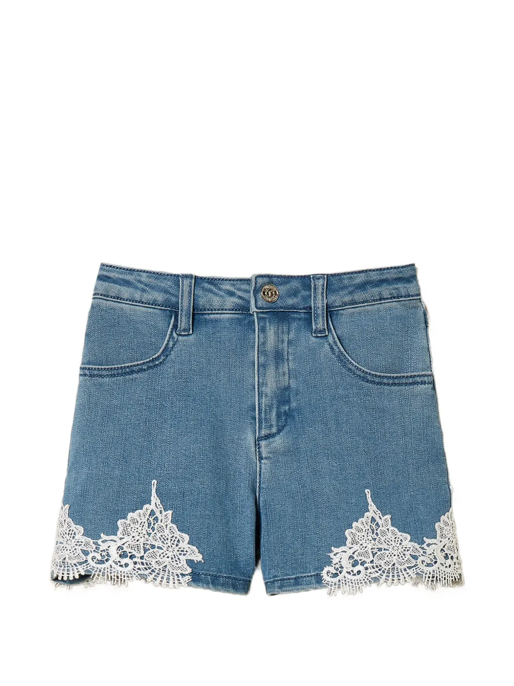 TWINSET Kids lace denim shorts - Blau