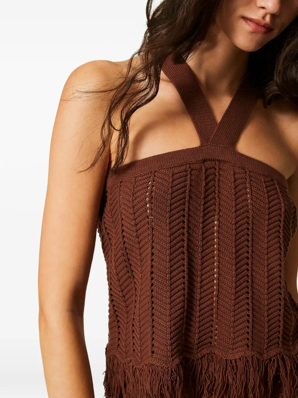 TWINSET Gebreide top met franje Bruin