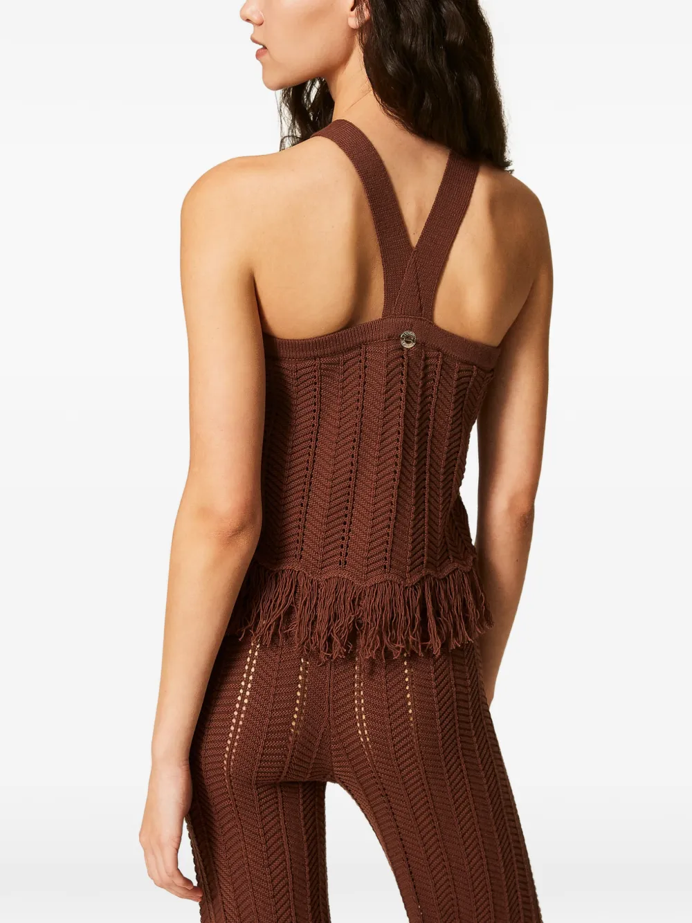 TWINSET Gebreide top met franje Bruin