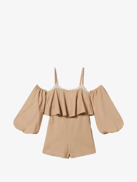 TWINSET linen blend short jumpsuit with lace