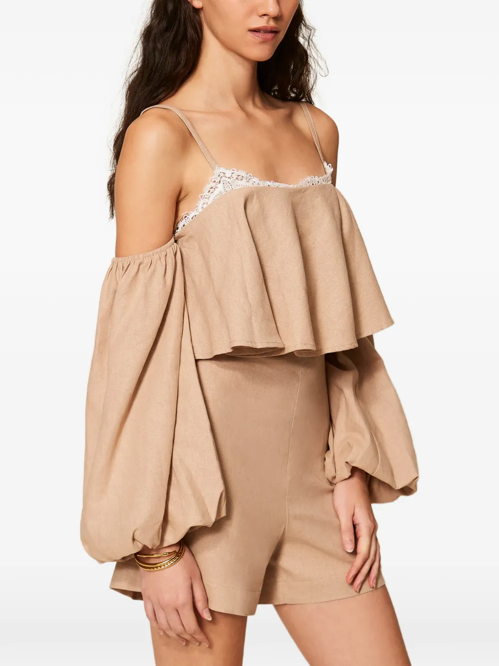 TWINSET Jumpsuit van linnenblend met kant Beige