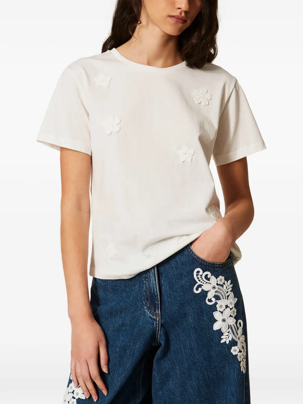 TWINSET Gehaakt T-shirt met bloemen Wit