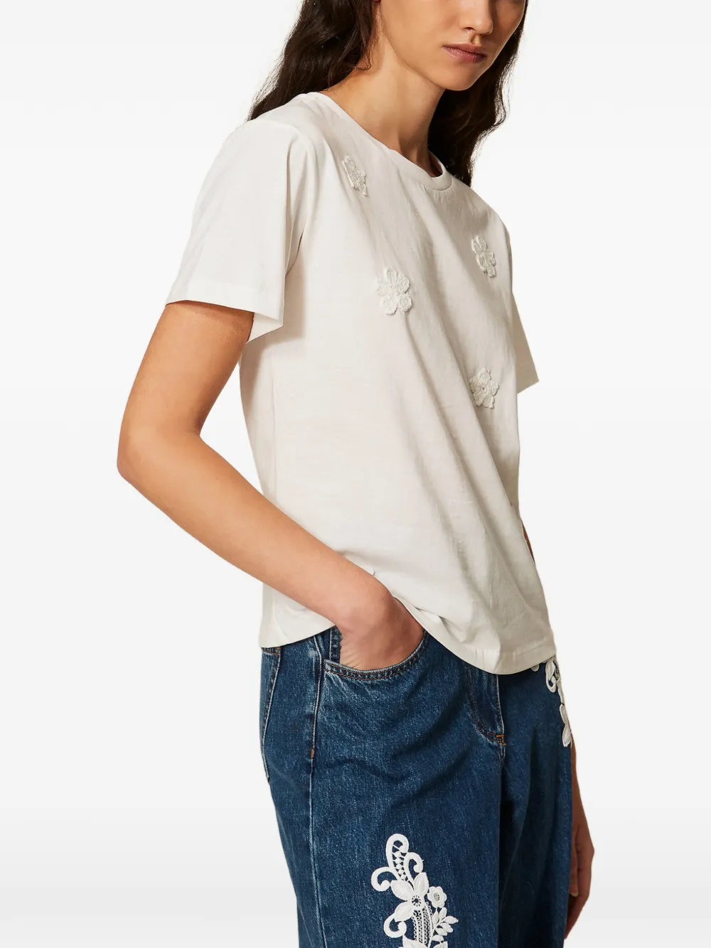 TWINSET Gehaakt T-shirt met bloemen Wit