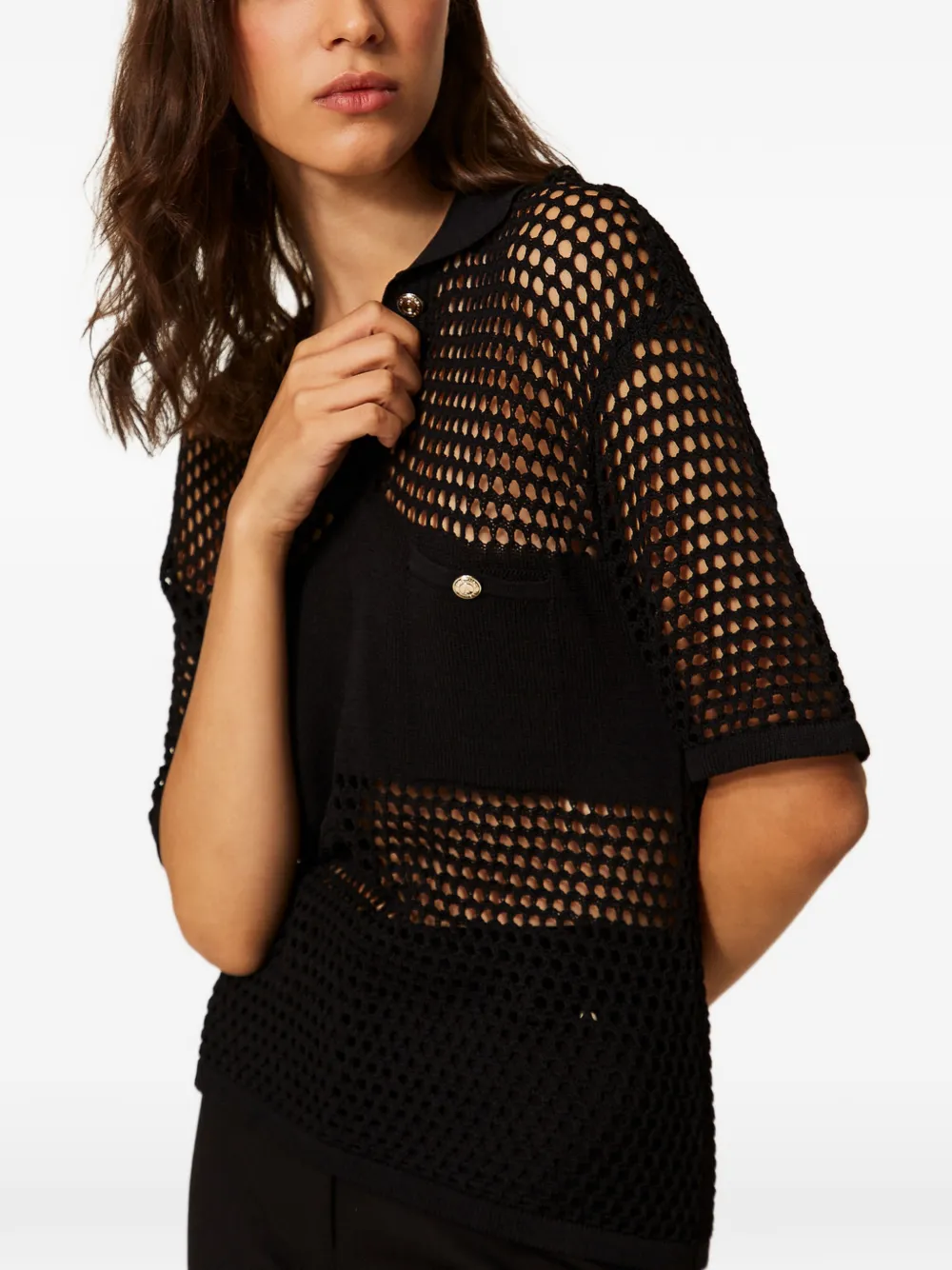 TWINSET pocket polo top - Zwart